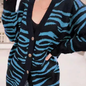 Casual Buttoned Zebra Knit Cardigan