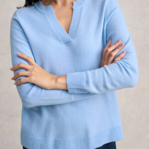 Notched Wool Jumper - Country Blue