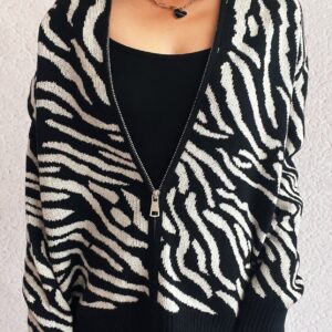 Colorblock Zebra Knit Cardigan
